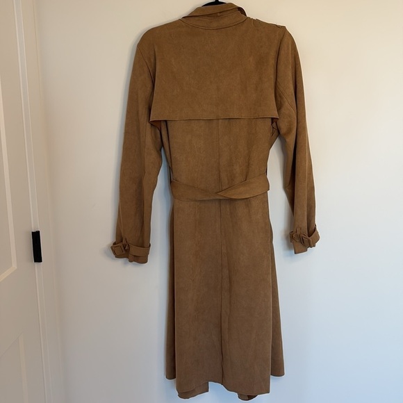 Tahari Faux Suede Open Belted Trench Coat - Picture 7 of 12